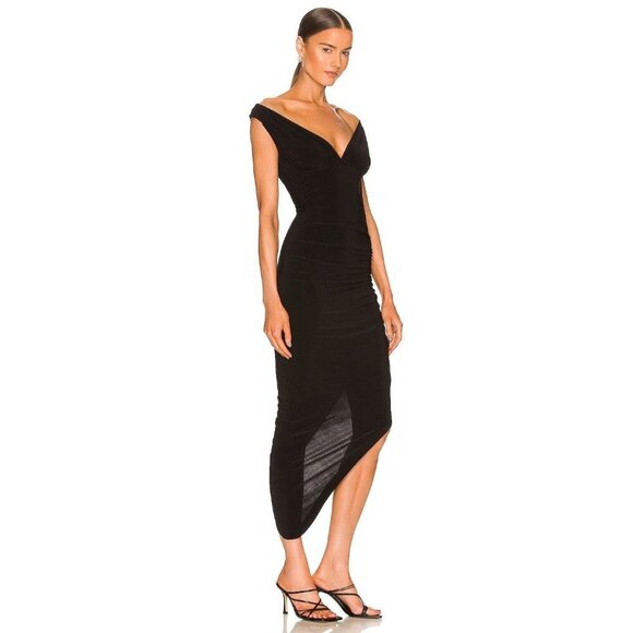 Norma Kamali Tara Side Drape Gown in Black Large New Womens Long Maxi Dress - Picture 3 of 16